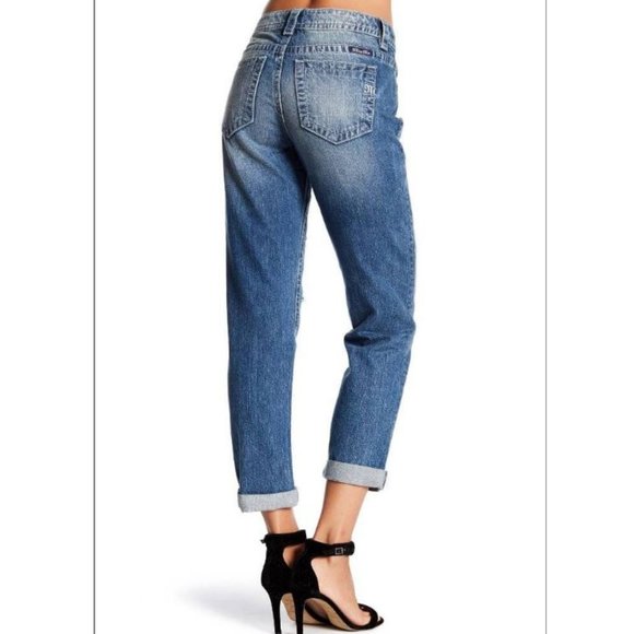 SOLD Miss Me Torn Plaid Patch Boyfriend Ankle Jeans 25 - Picture 3 of 7